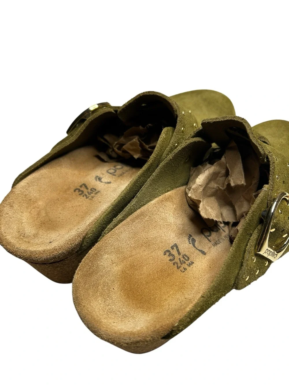 Birkenstock Papillio Fanny Wedge Clogs Thyme Suede EU 37 US 6-6.5 Narrow / Med - Picture 7 of 14
